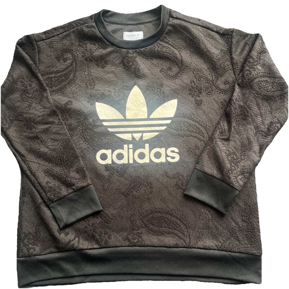 Adidas Trefoil T Sweatshirt Women's L Black Paisley Lace classic pullover